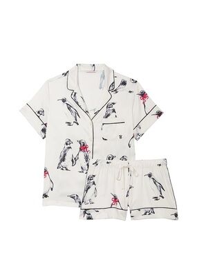 NWOT Victoria’s Secret white penguin bow satin short sleeve pajamas set
